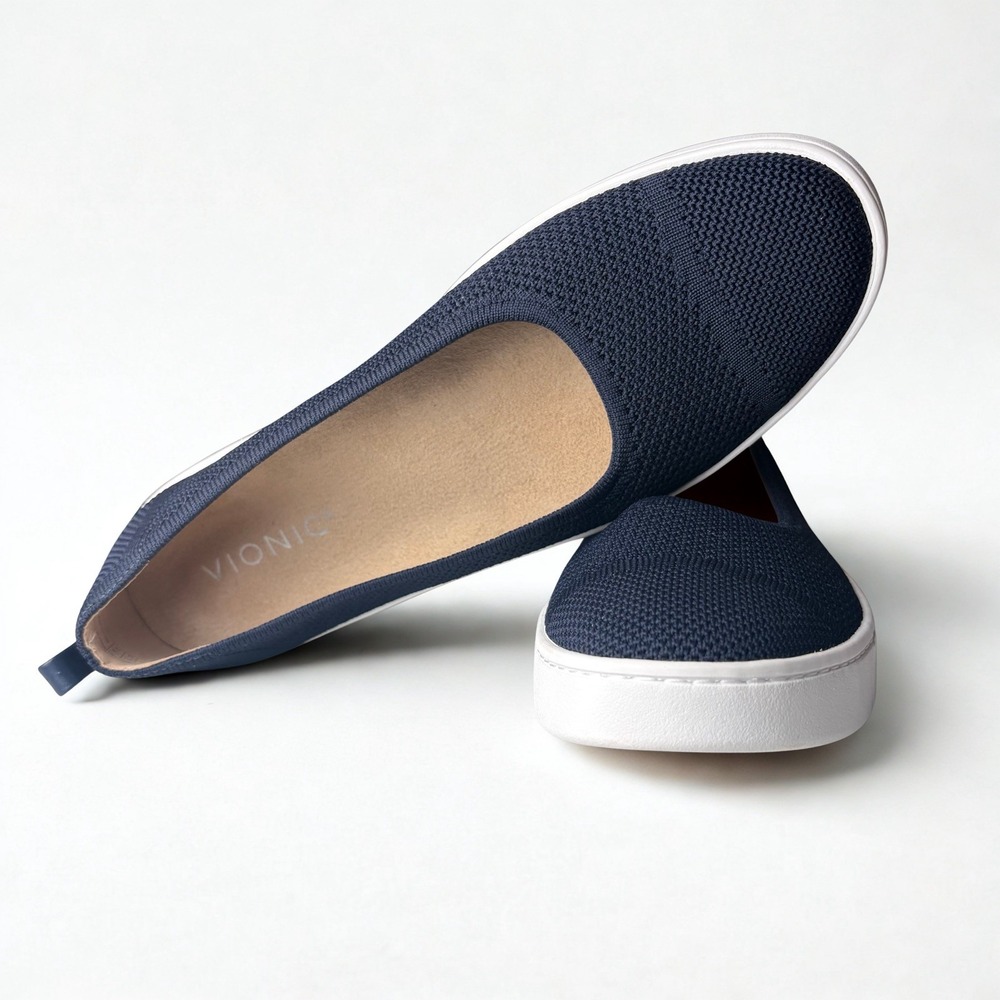 Vionic Uptown Flats Womens 8.5 Navy Knit Skimmer Comfort Orthotic Shoes Slip On